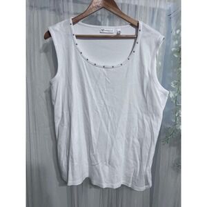 Rafaella Womens White Sleeveless Studded Scoop Neck Knit Top Size 1X